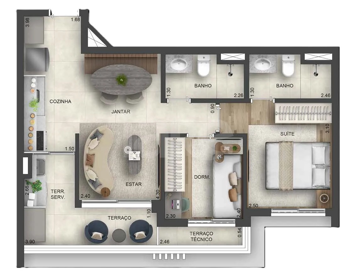 Planta — Apartamento 55,49 m²