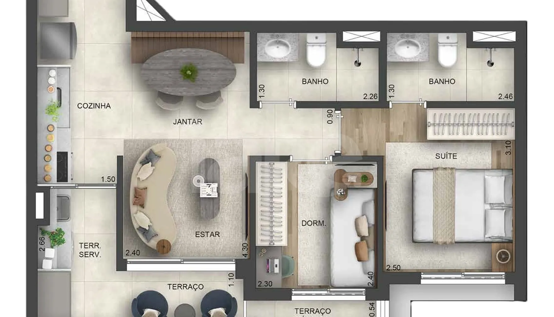 Planta — Apartamento 55,49 m²