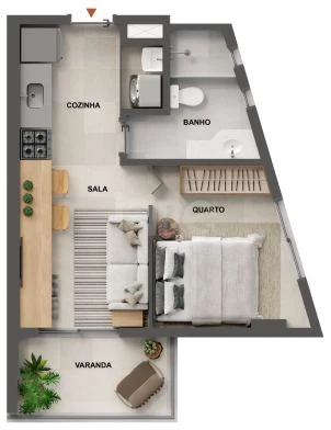 Planta — Studio 34,8 m²
