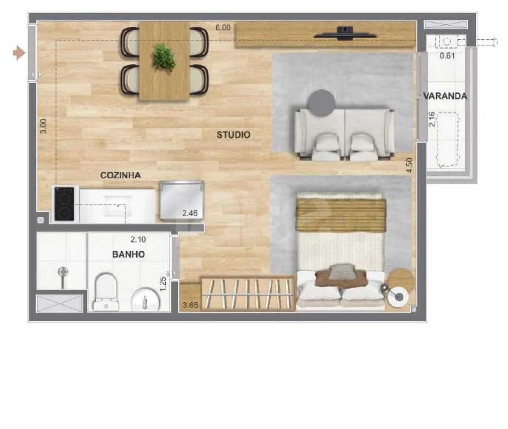 Planta — Studio 32,29 m²