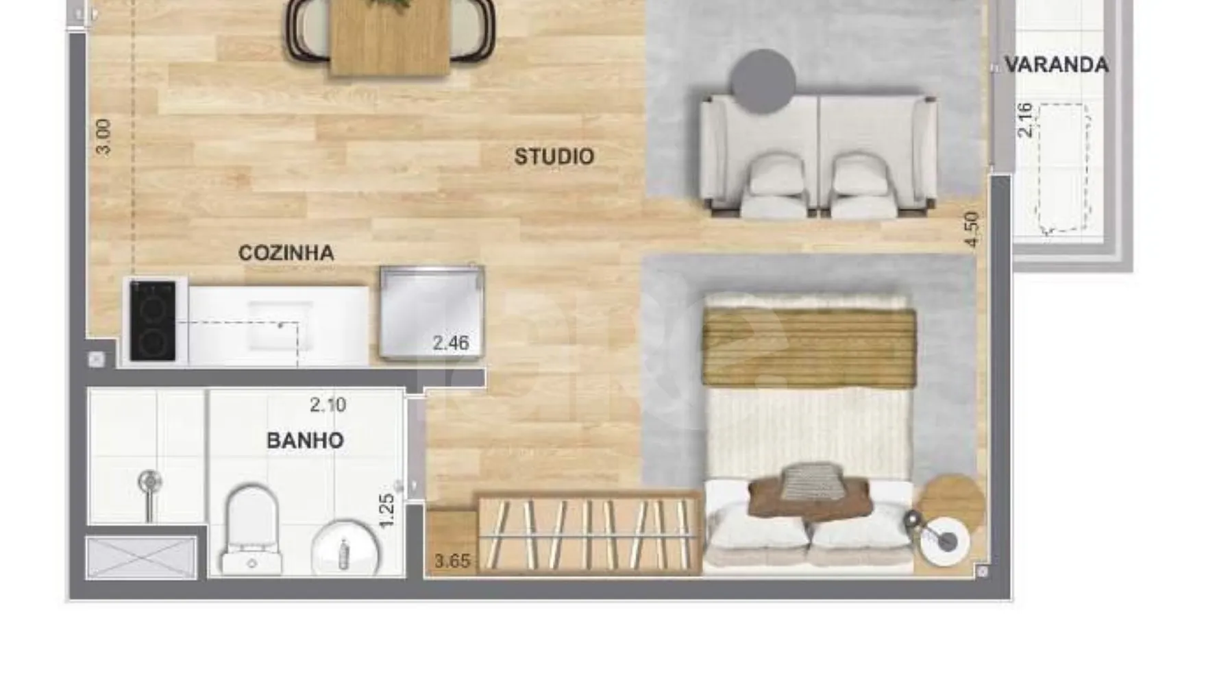 Planta — Studio 32,29 m²