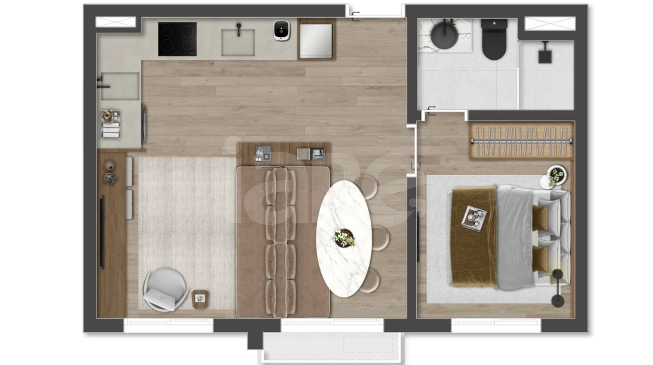 Planta — Studio 30,39 m²