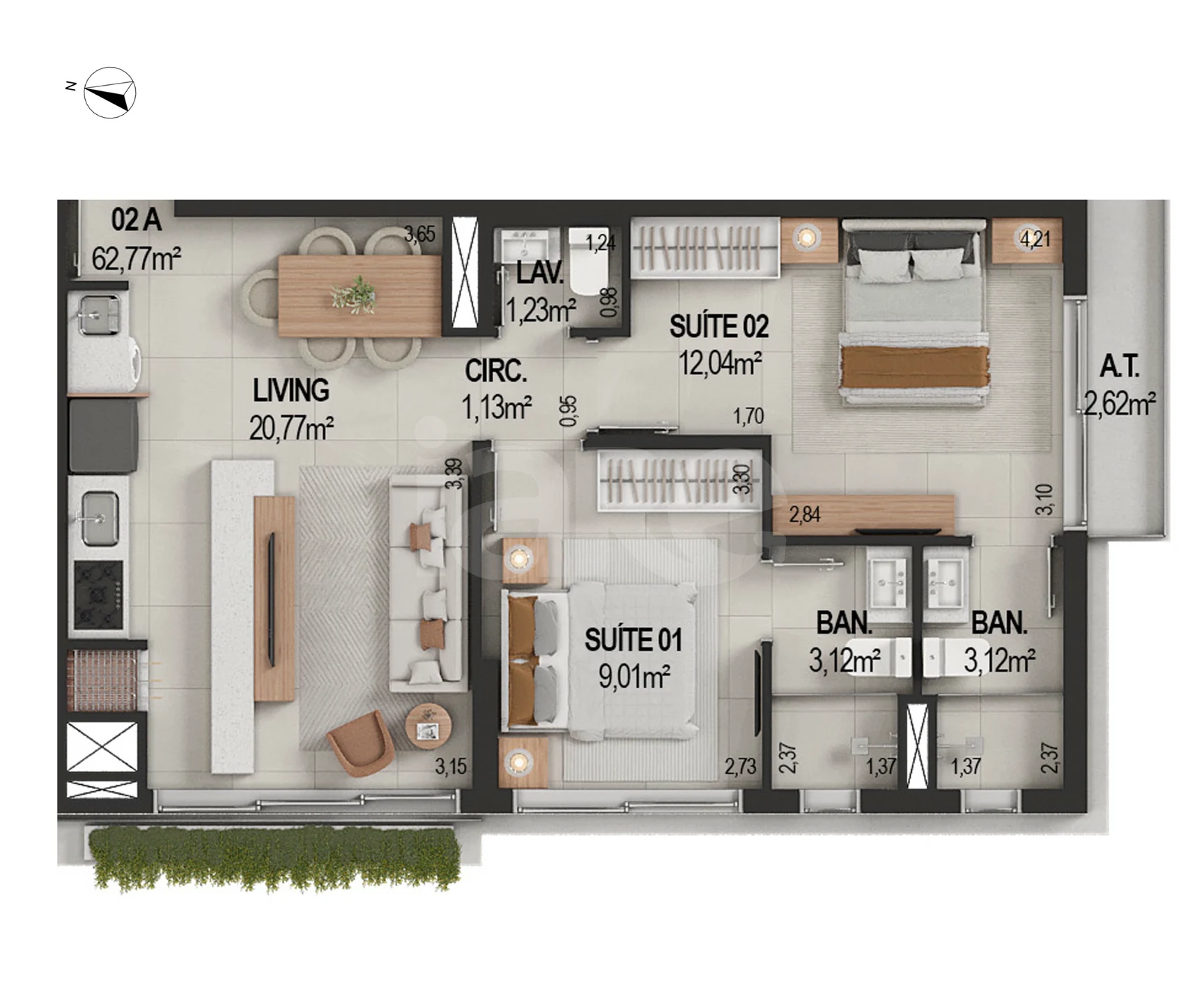 Planta — Apartamento 62 m²