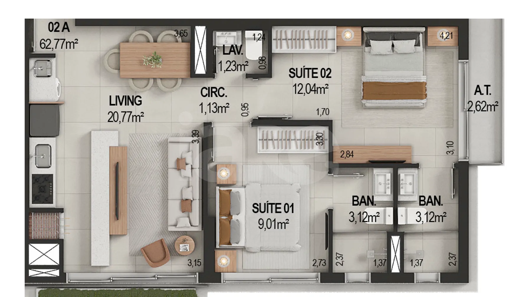 Planta — Apartamento 62 m²