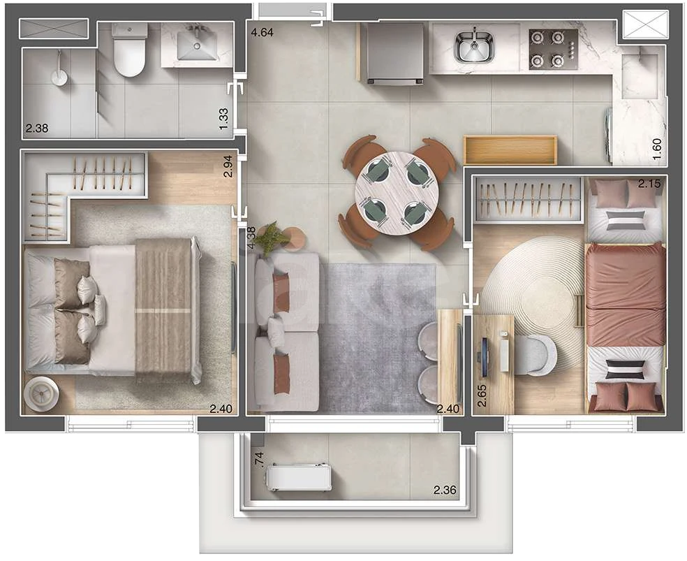 Planta — Apartamento 38,04 m²