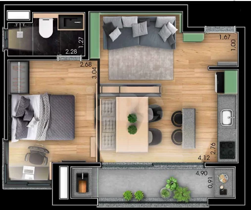 Planta — Apartamento 43,08 m²