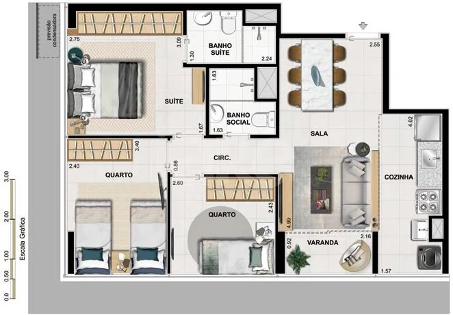 Planta — Apartamento 60,75 m²