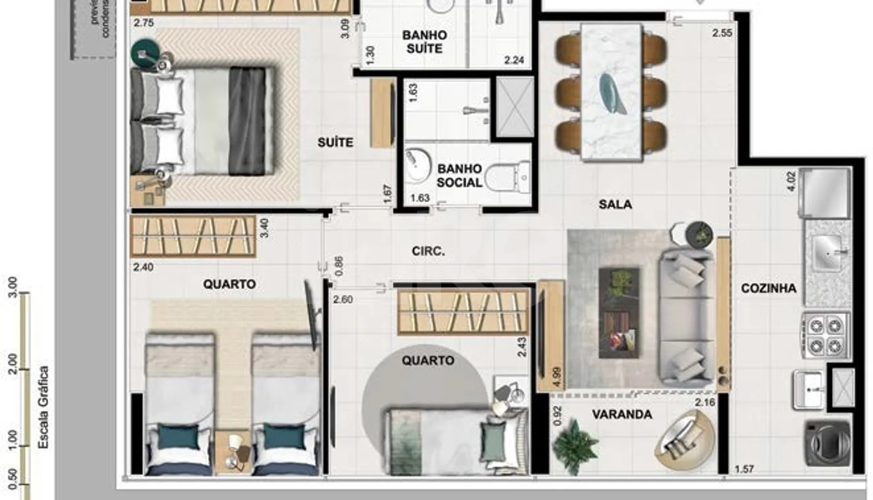 Planta — Apartamento 60,75 m²