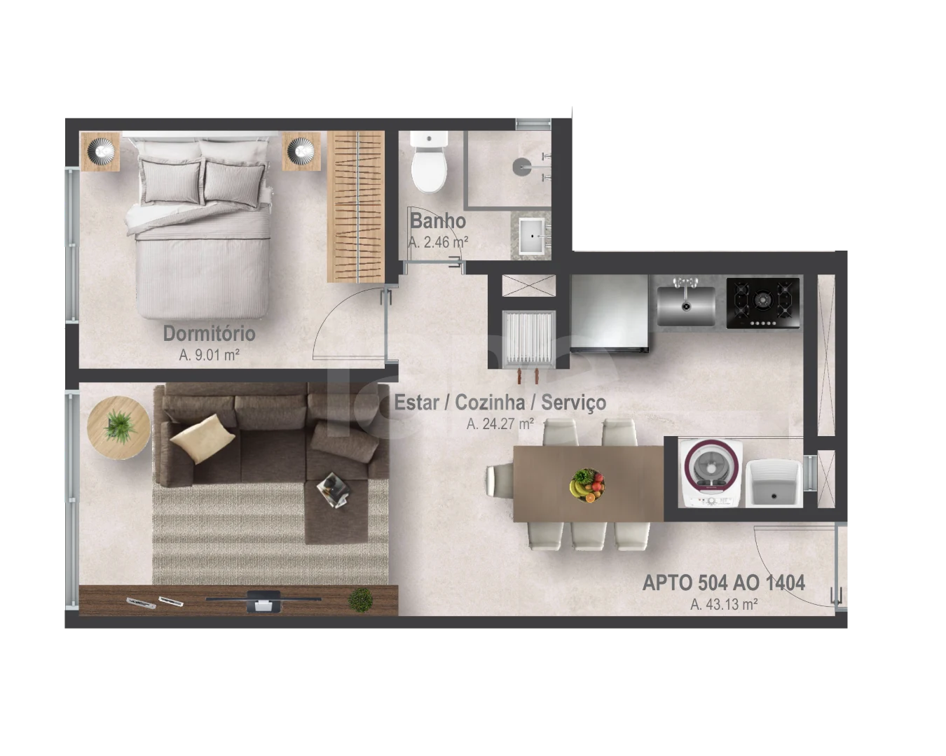 Planta — Apartamento 43,13 m²