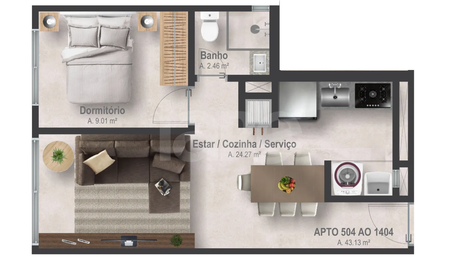 Planta — Apartamento 43,13 m²