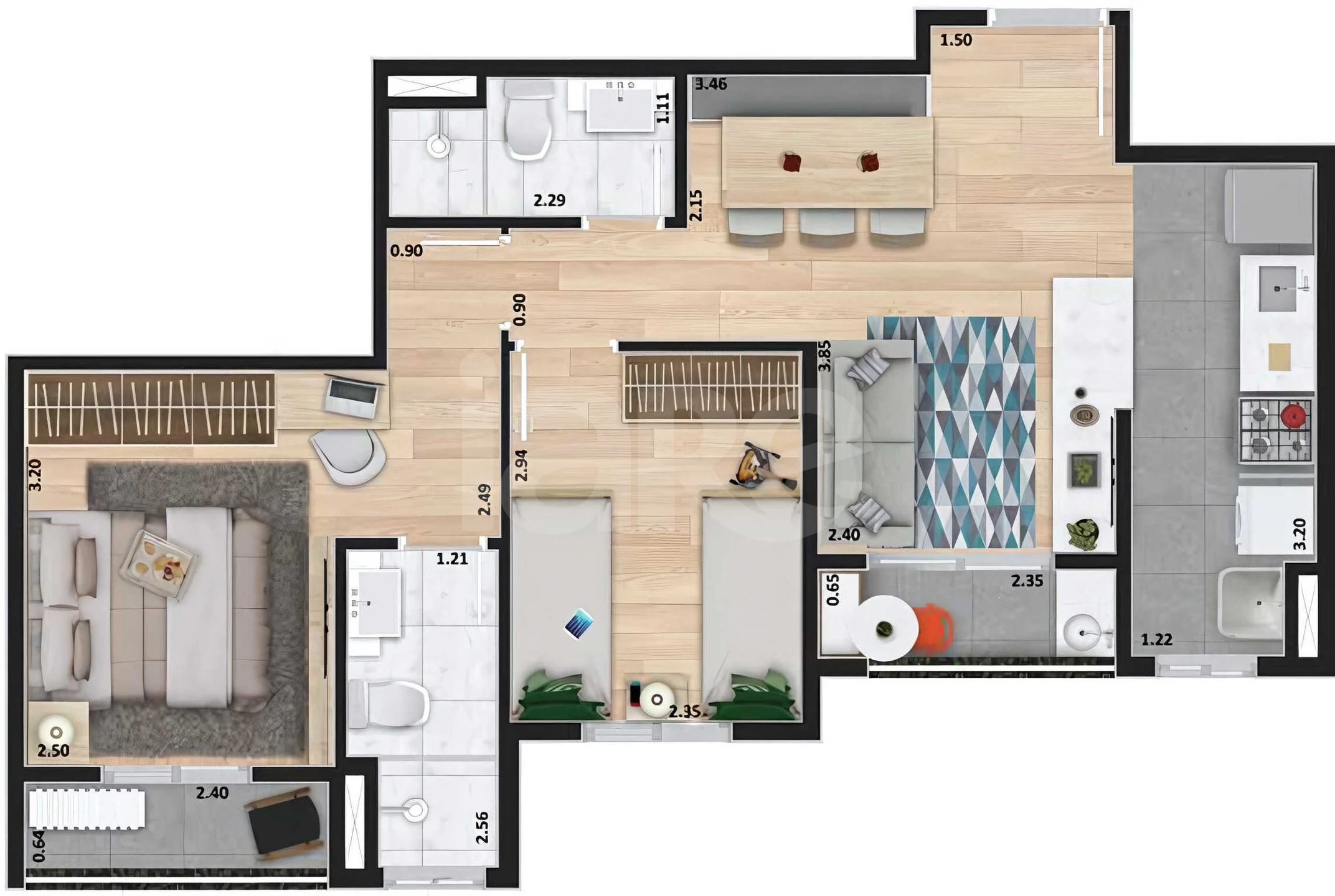 Planta — Apartamento 52,32 m²