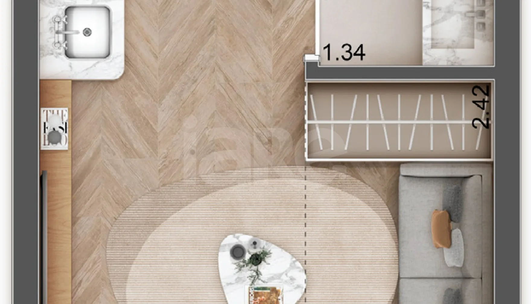 Planta — Studio 23,36 m²
