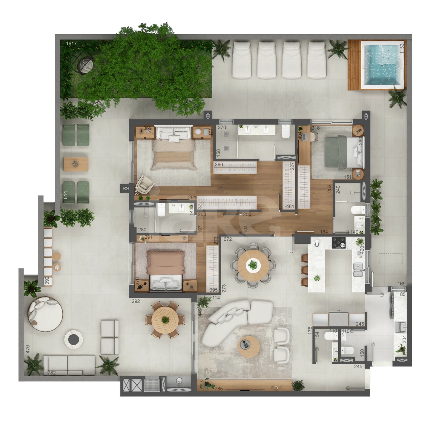 Planta — Cobertura Duplex 279,7 m² · 1º pavimento