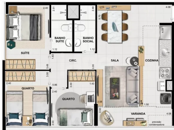Planta — Apartamento 65,03 m²