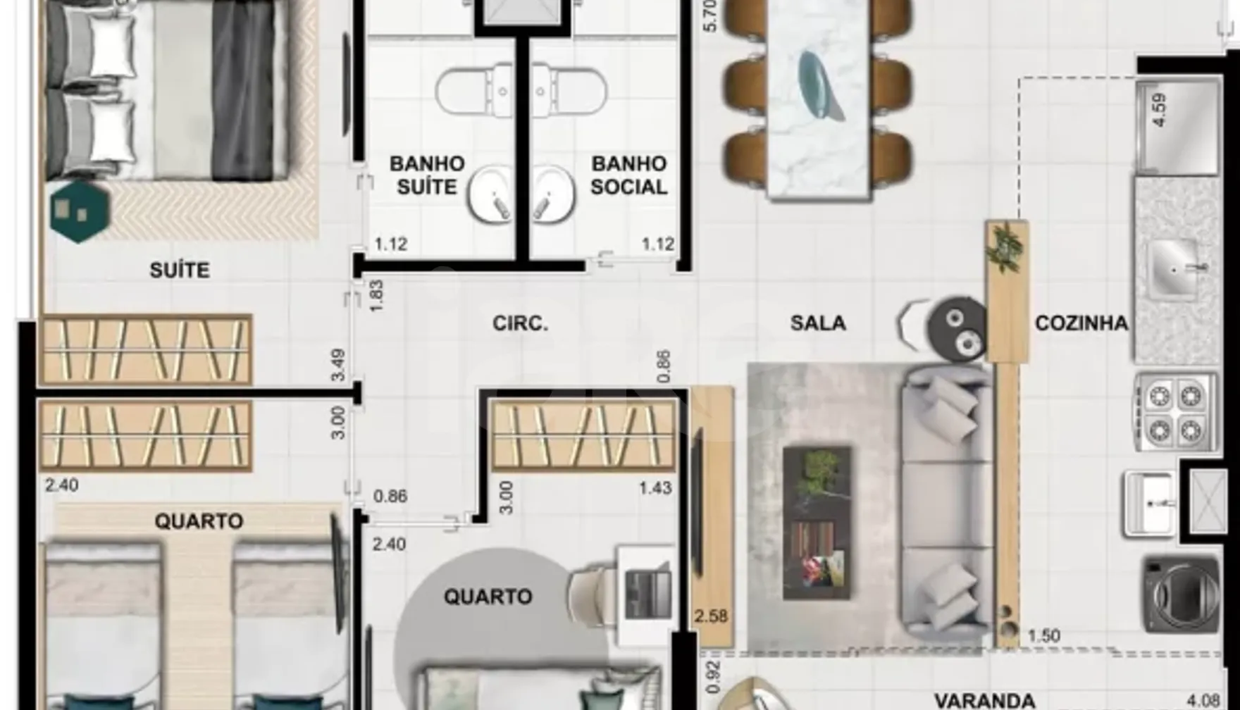 Planta — Apartamento 65,03 m²