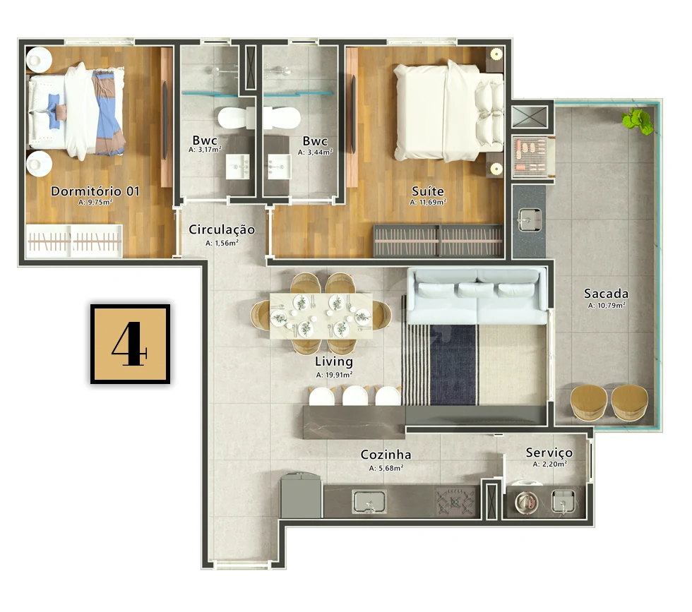Planta — Apartamento 76,2 m²