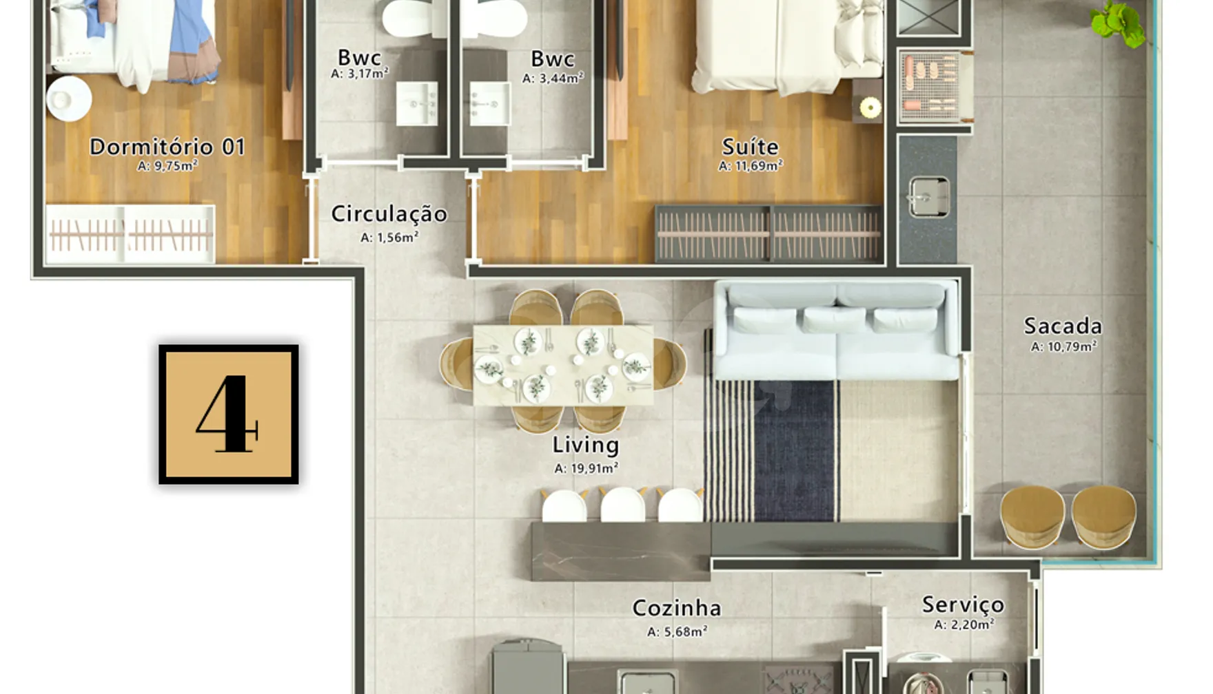 Planta — Apartamento 76,2 m²