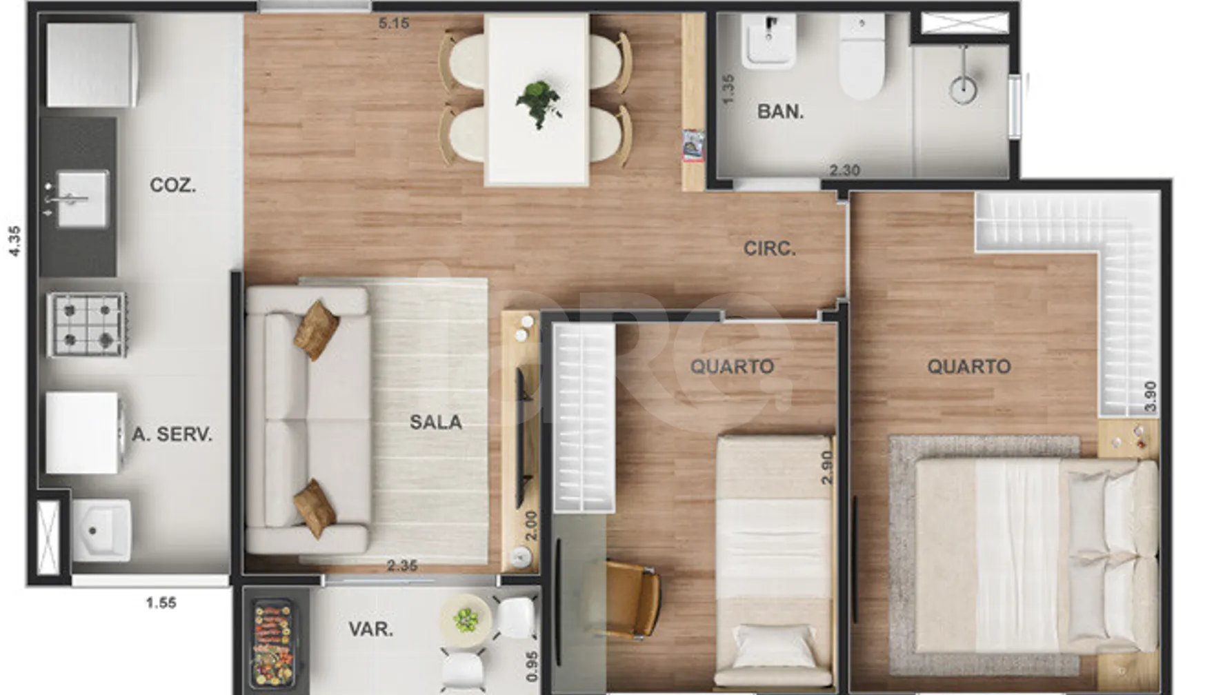 Planta — Apartamento 43,18 m²