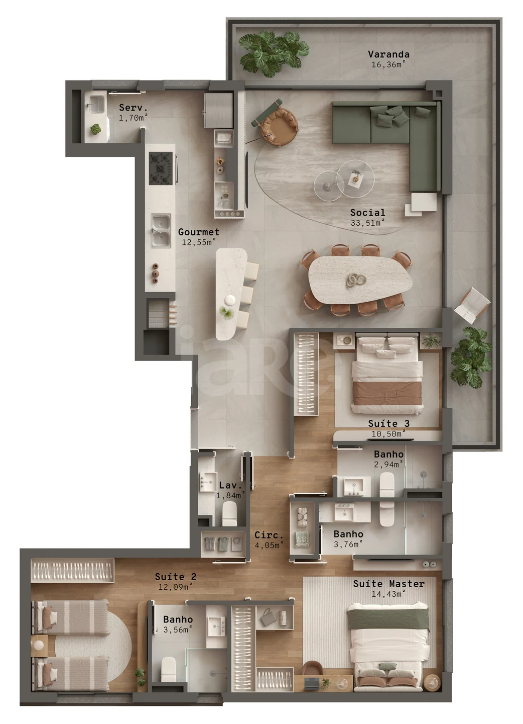 Planta — Apartamento 144,21 m²