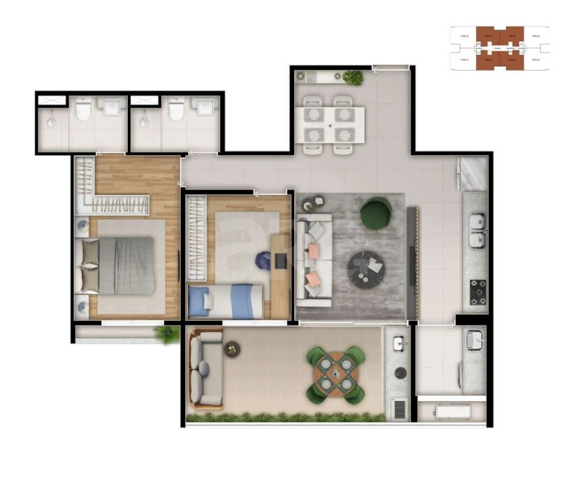 Planta — Apartamento 72,69 m²