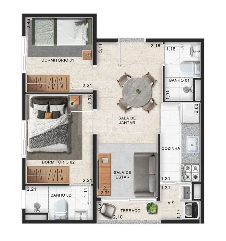 Planta — Apartamento 37,55 m²