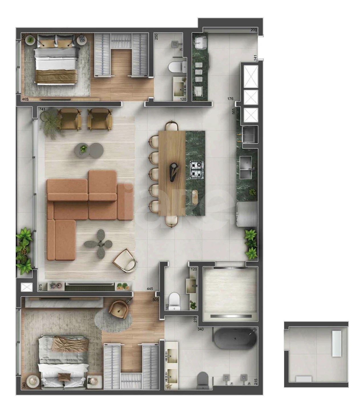 Planta — Planta 01 - 2 dorm 121m²