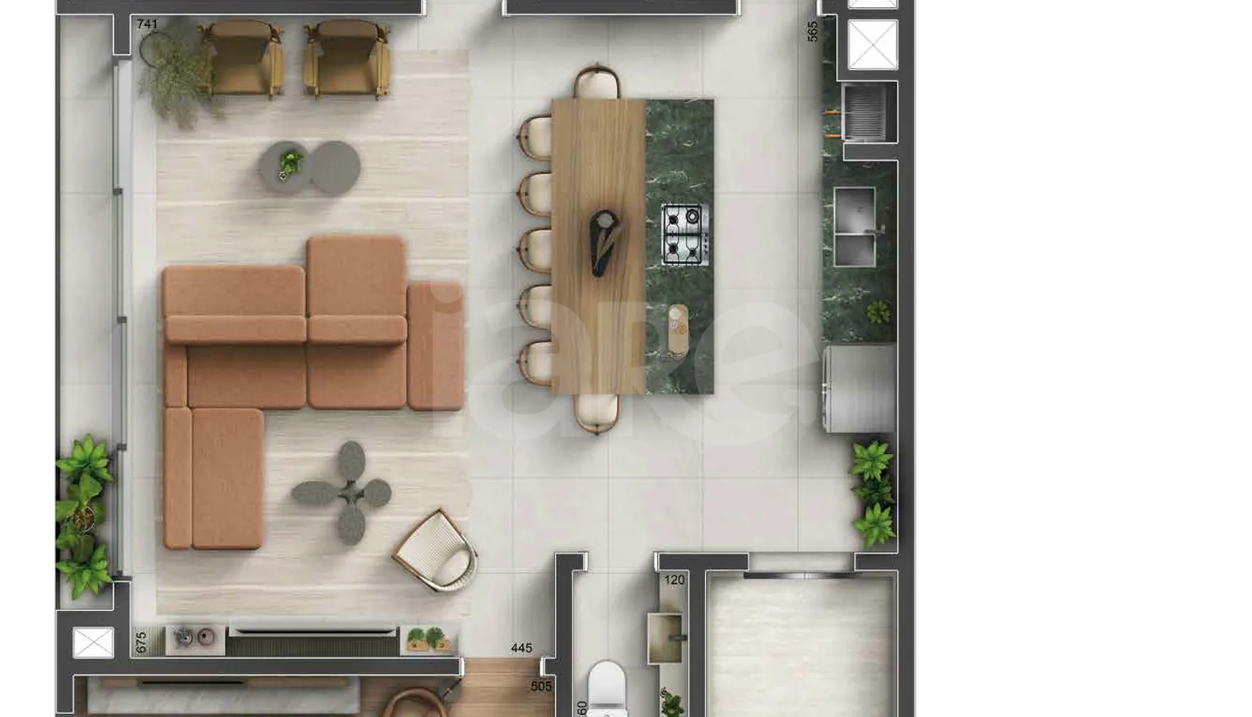 Planta — Planta 01 - 2 dorm 121m²