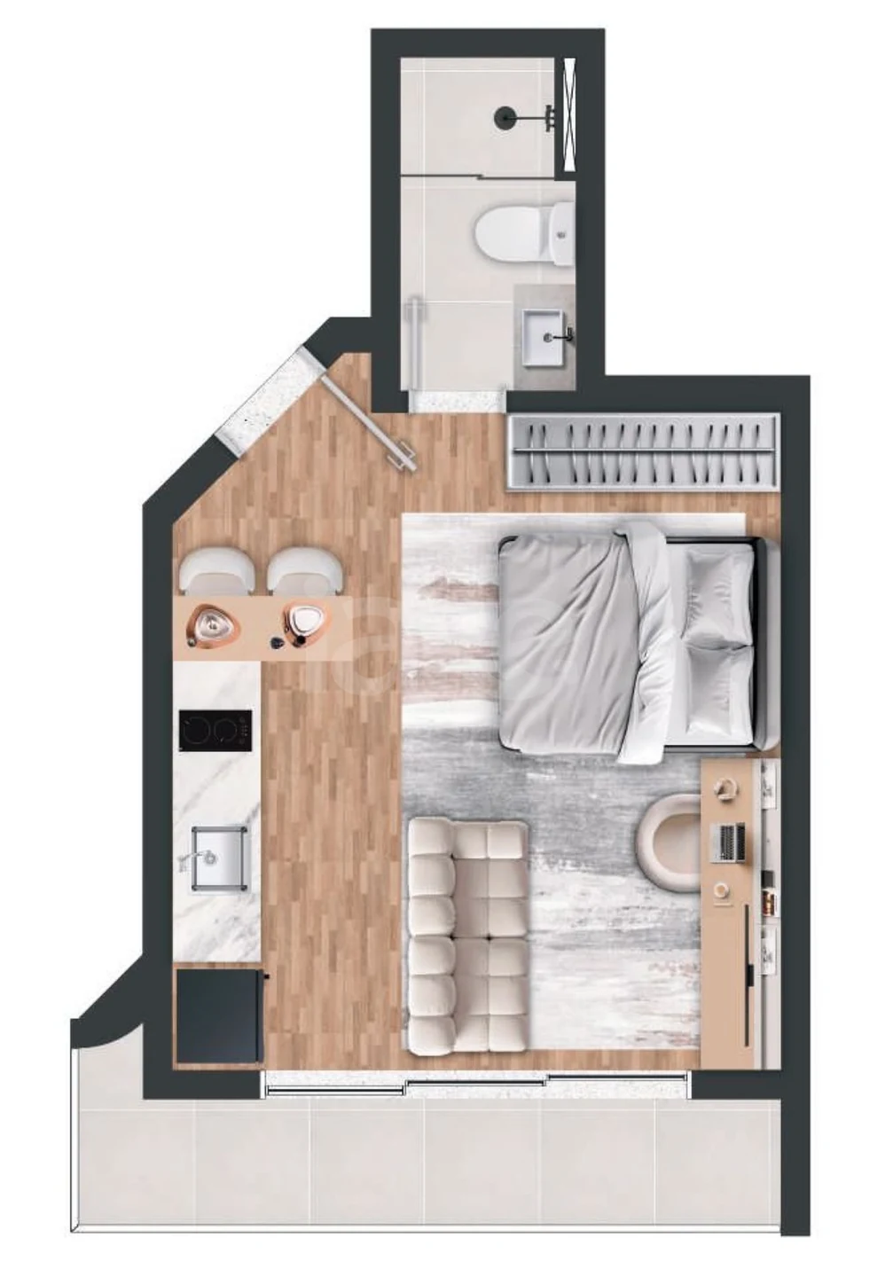 Planta — Studio 30,7 m²