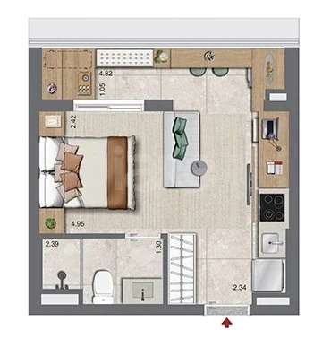 Planta — Studio 28,04 m²