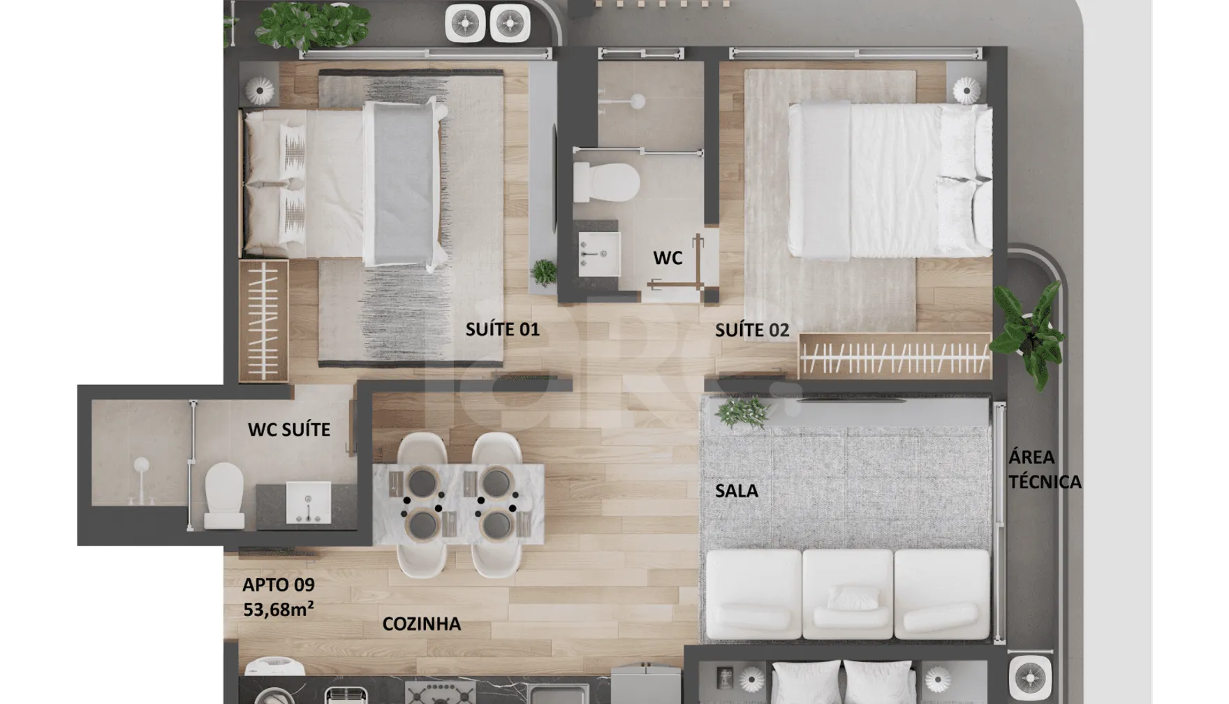 Planta — Apartamento 57,46 m²