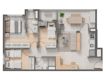 Planta — Apartamento 74,63 m²