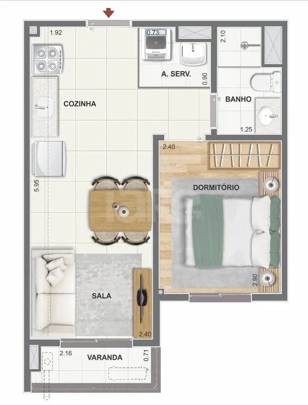 Planta — Apartamento 32,97 m²