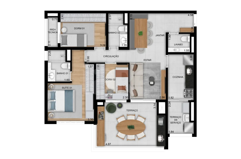 Planta — Apartamento 96,71 m²