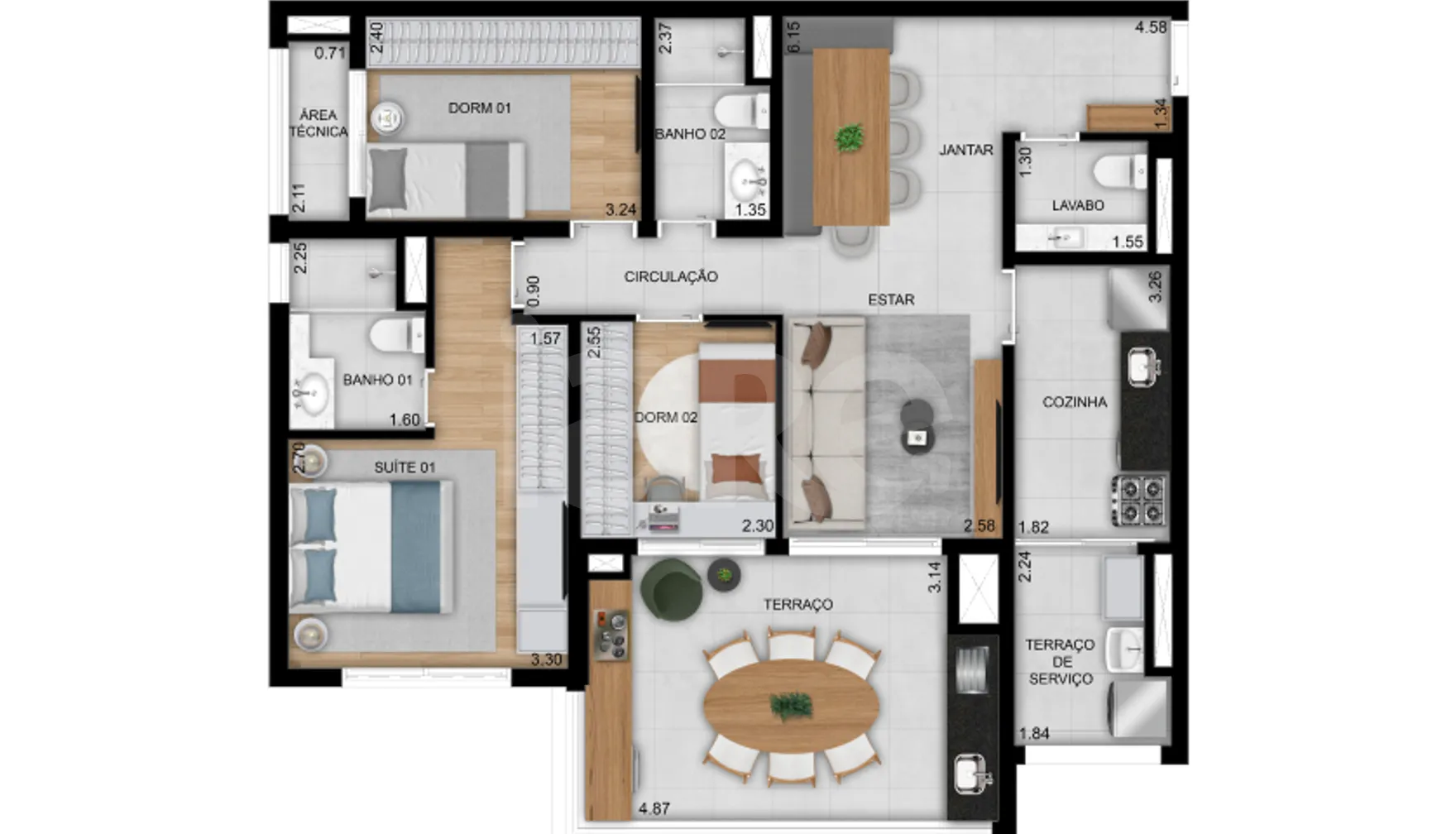 Planta — Apartamento 96,71 m²