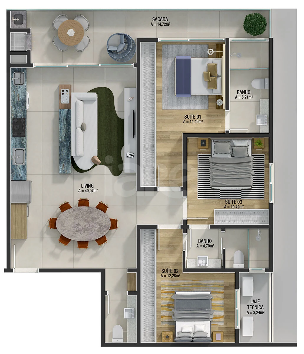 Planta — Apartamento 121,22 m²