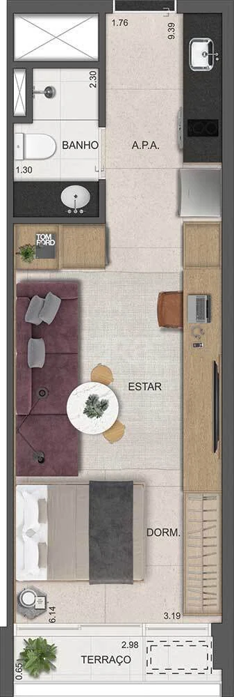 Planta — Studio 35,42 m²