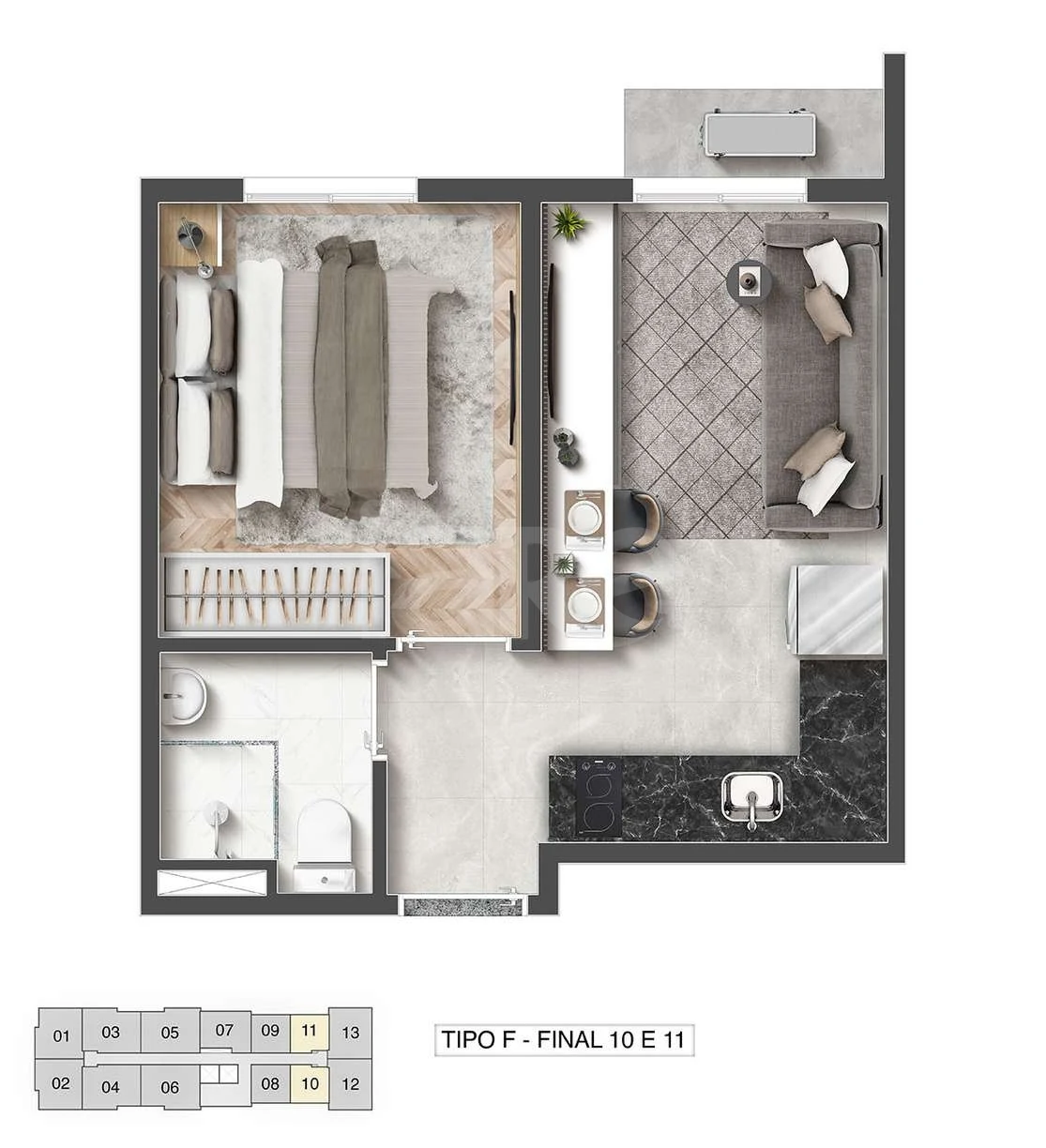 Planta — Apartamento 24,37 m²