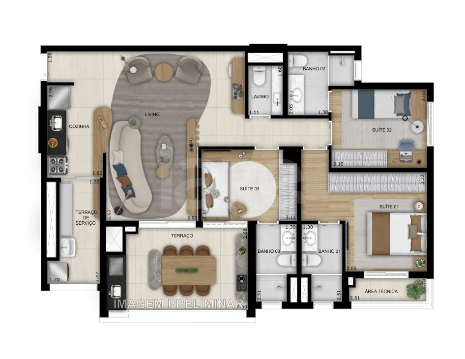 Planta — Apartamento 103,36 m²