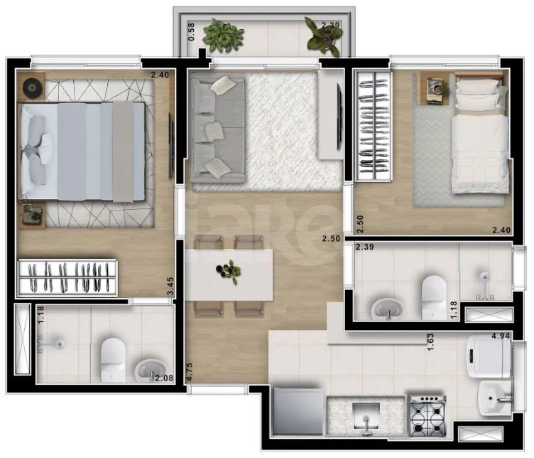 Planta — Apartamento 44,09 m²