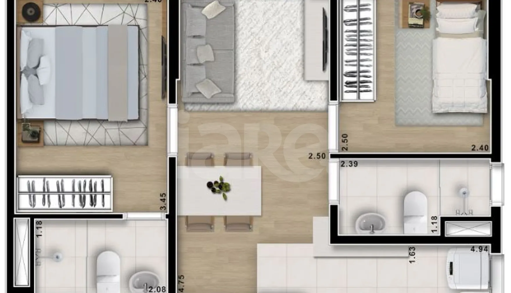 Planta — Apartamento 44,09 m²