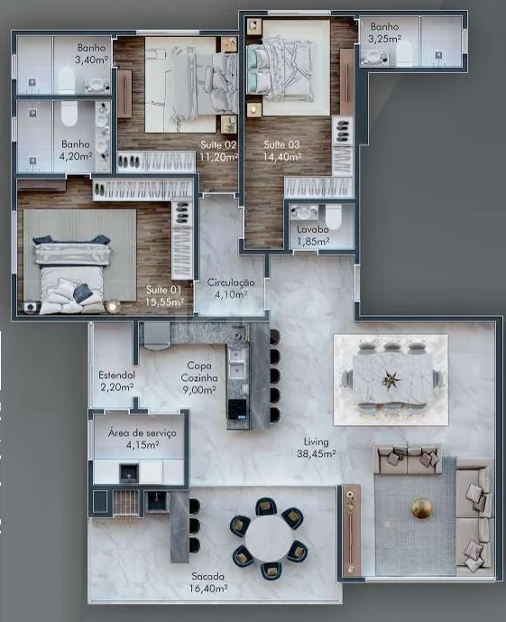 Planta — Apartamento 145,2 m²