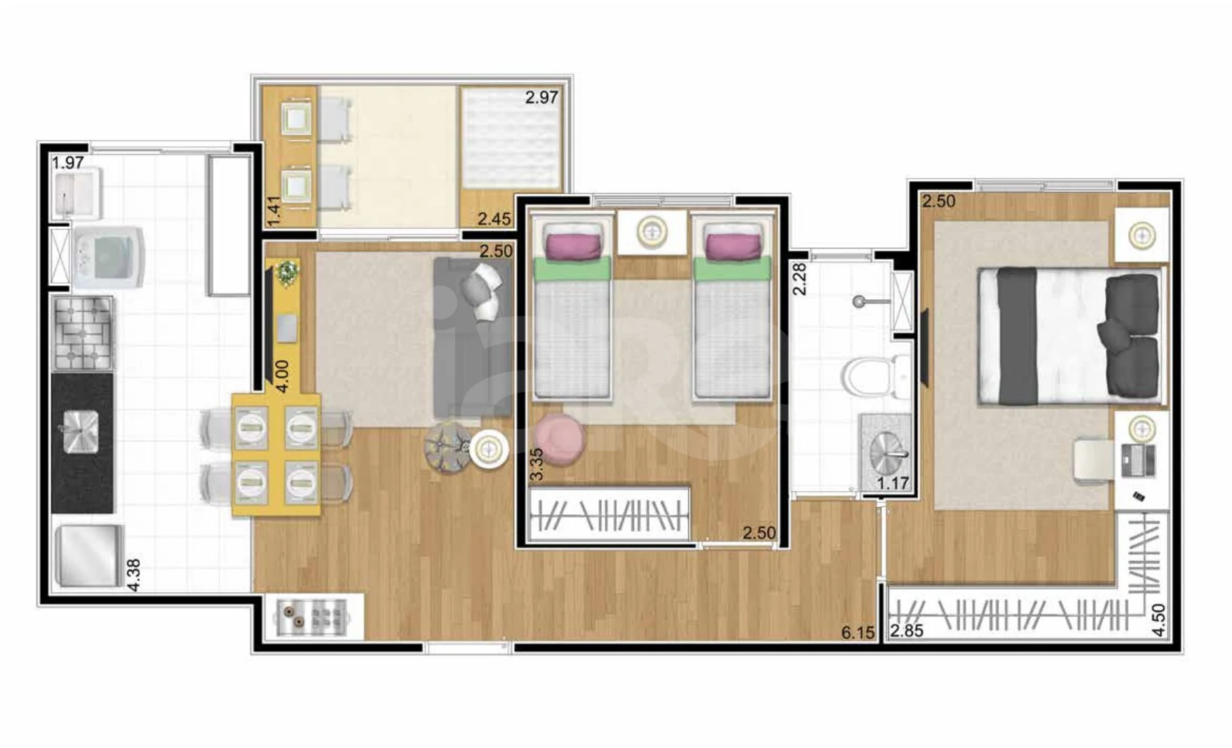 Planta — Apartamento 56,72 m²
