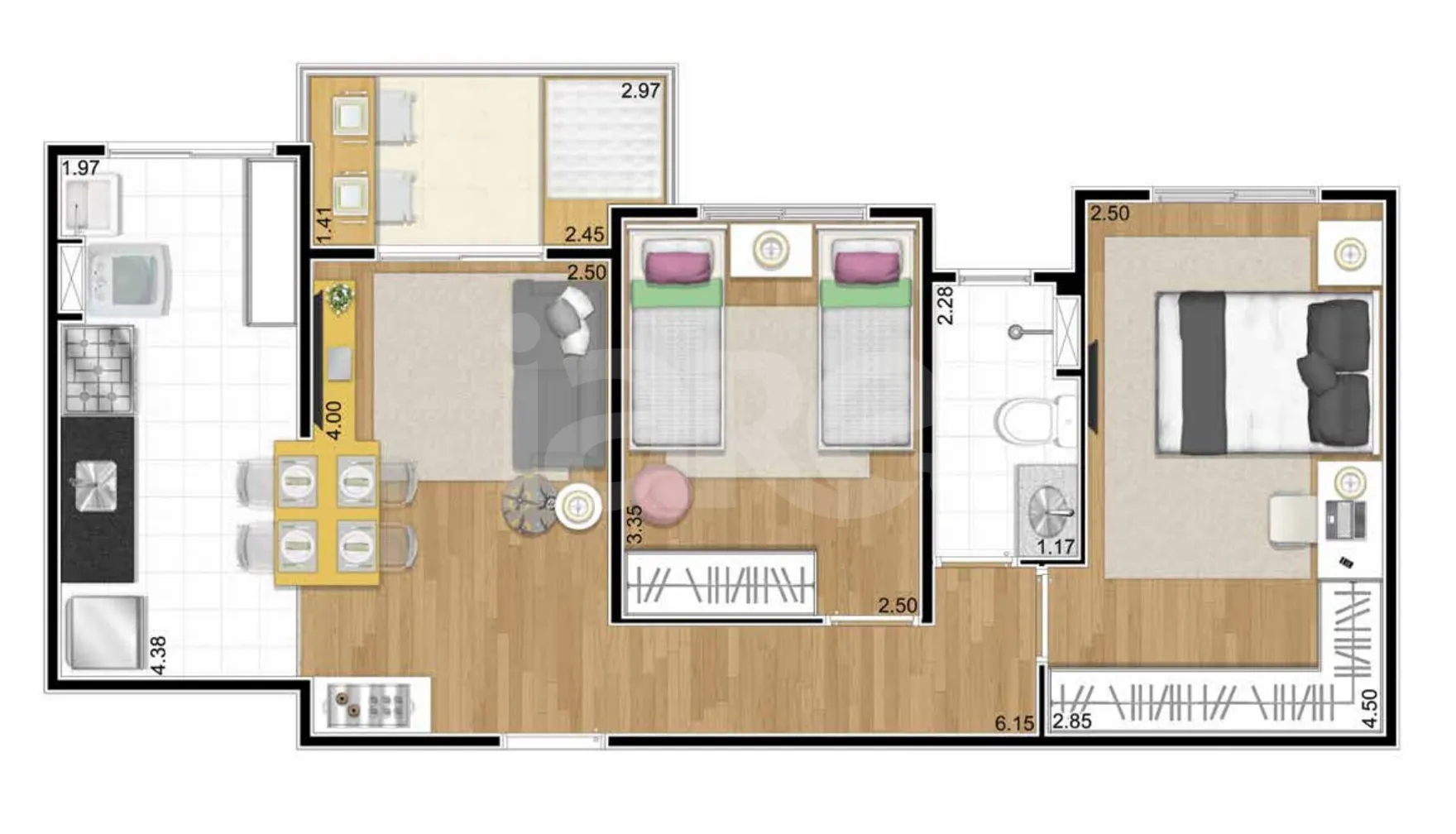Planta — Apartamento 56,72 m²