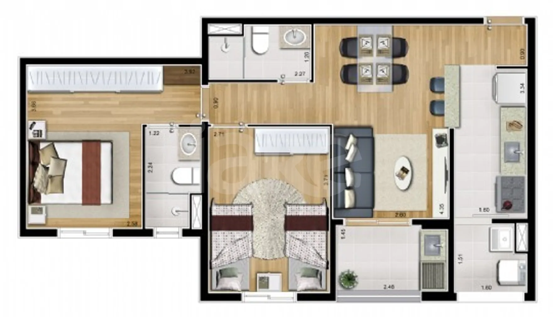 Planta — Apartamento 65,3 m²