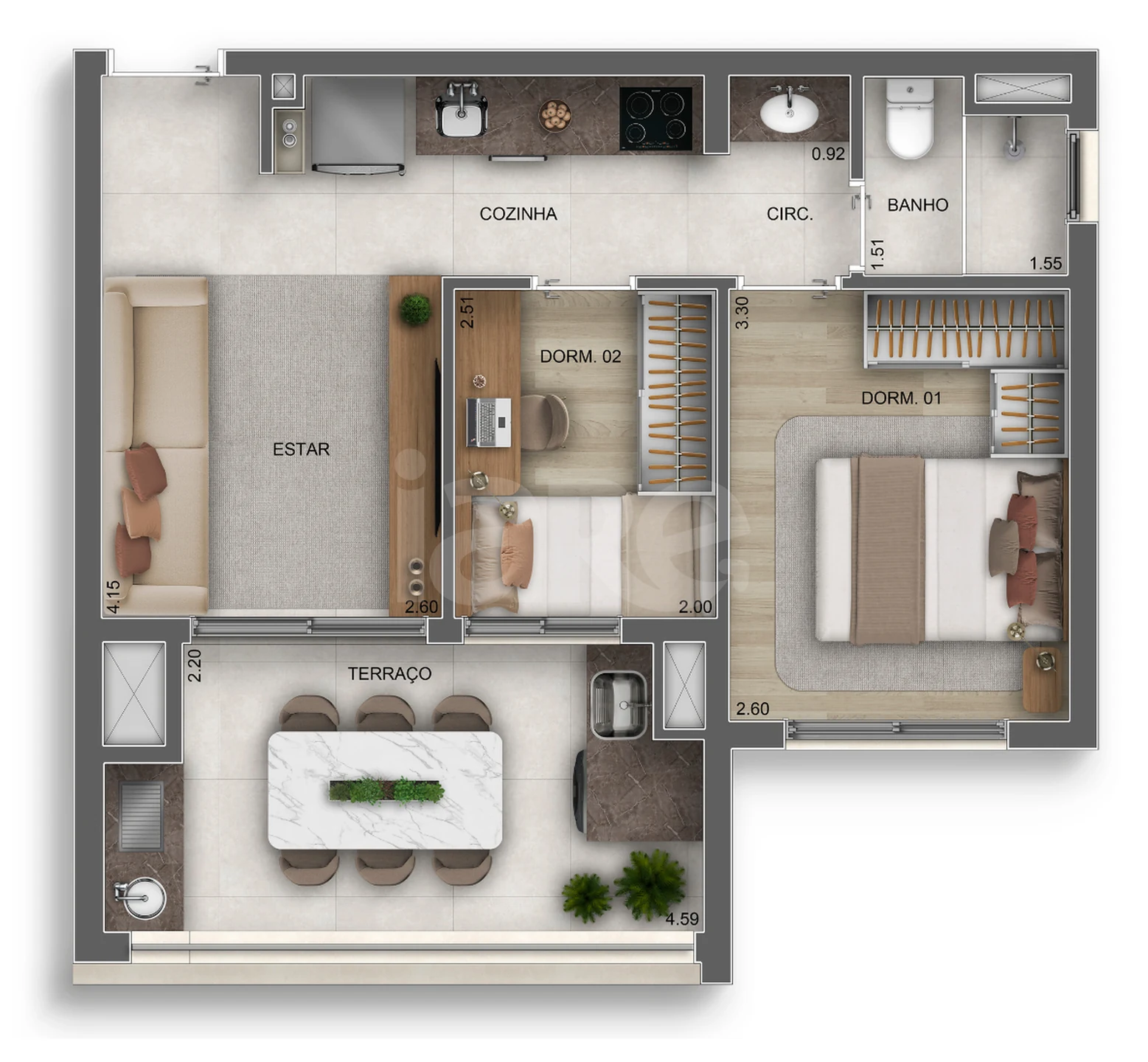 Planta — Apartamento 48,51 m²