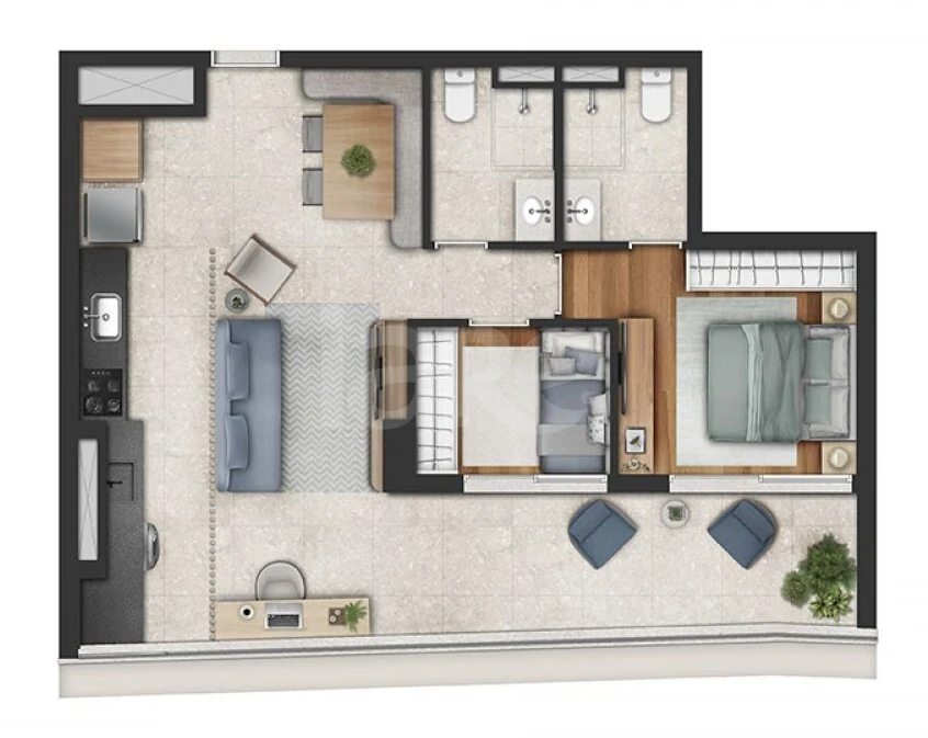 Planta — Apartamento 60,8 m²