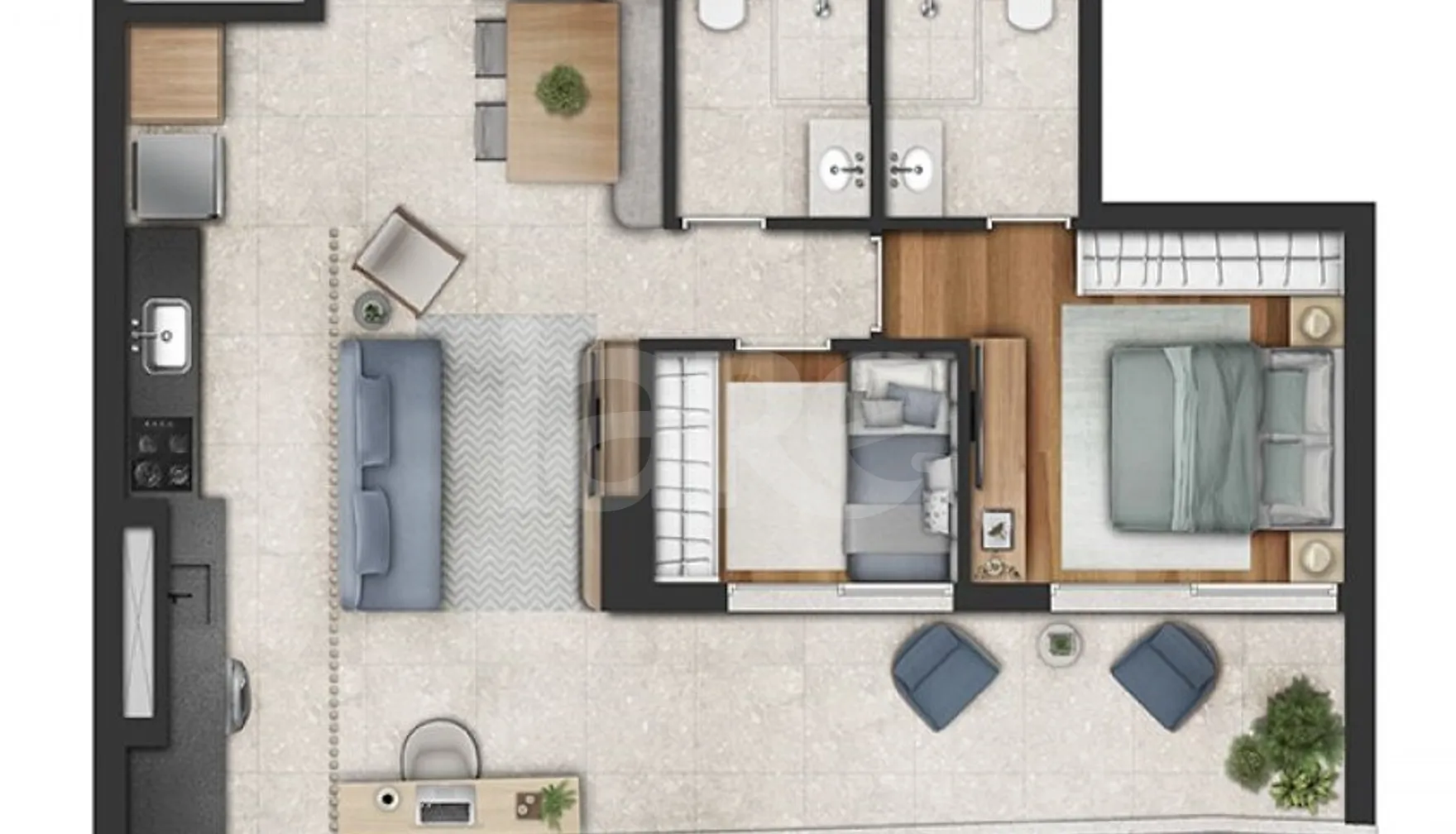 Planta — Apartamento 60,8 m²