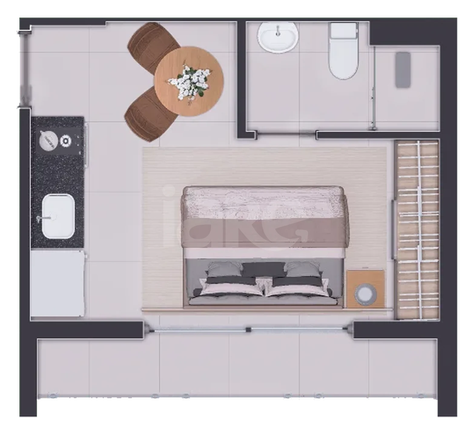 Planta — Studio 21,88 m²
