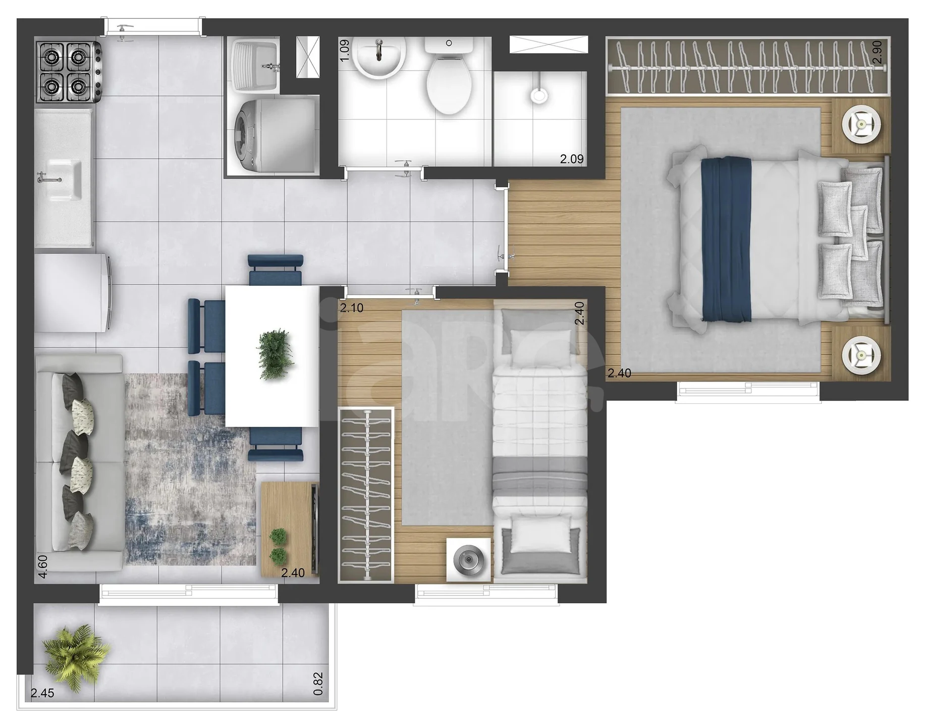 Planta — Apartamento 34,34 m²