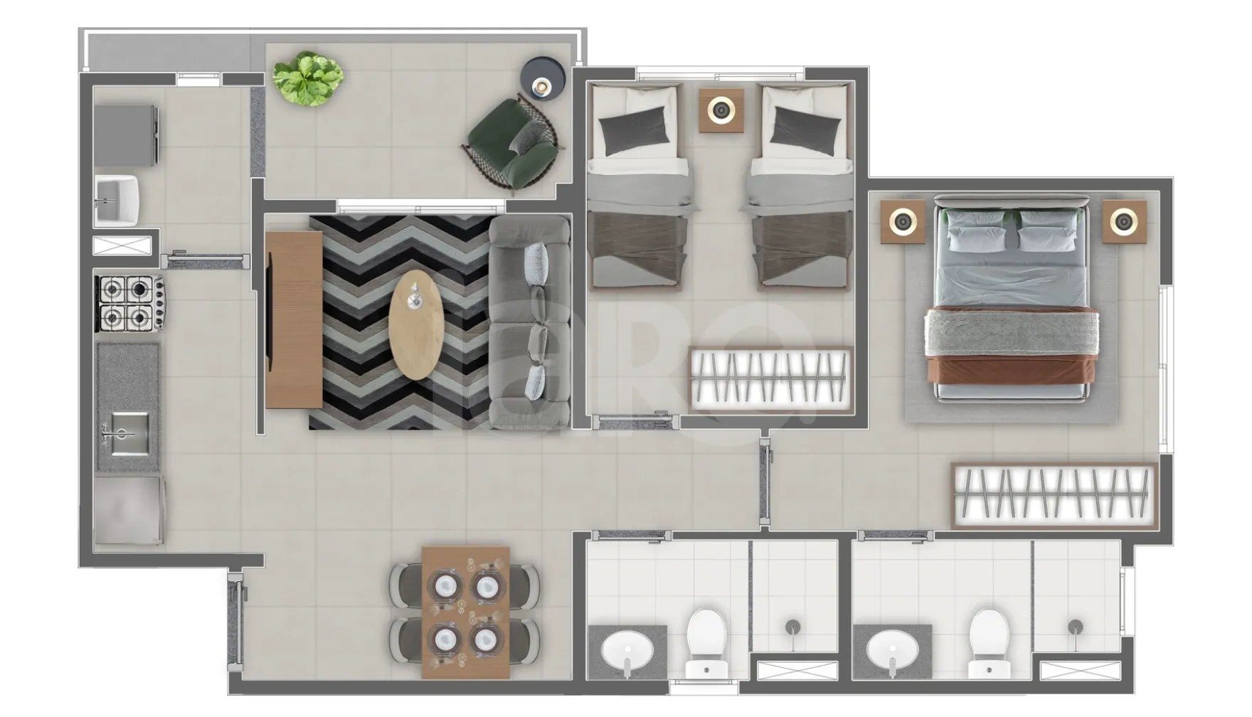 Planta — Apartamento 51,07 m²